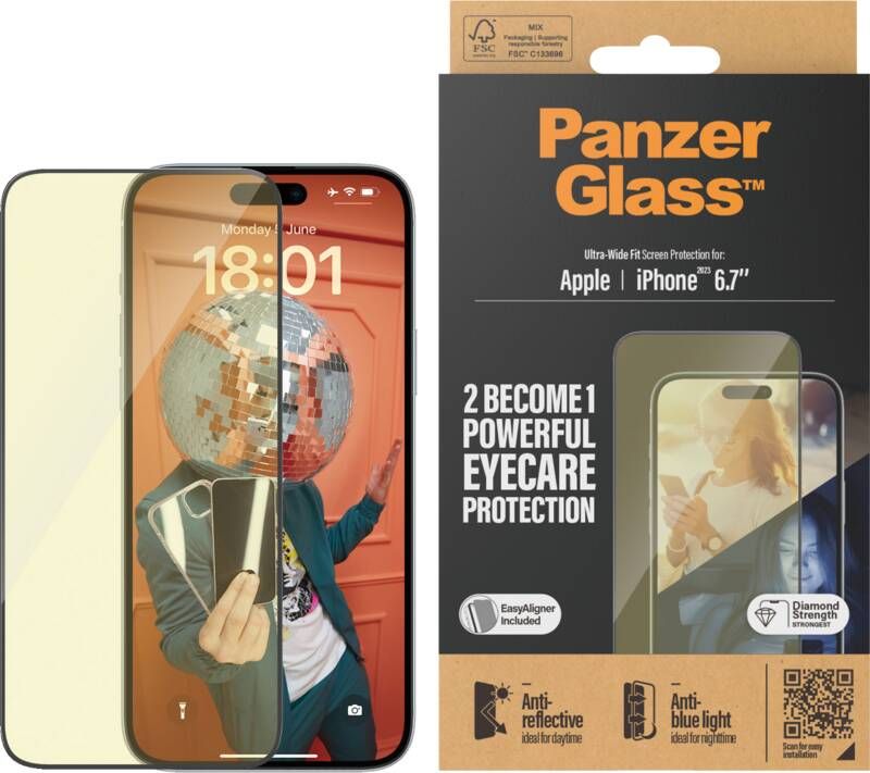 PanzerGlass Ultra-Wide Fit Apple iPhone 15 Plus Blauw Licht Filter Screenprotector Glas