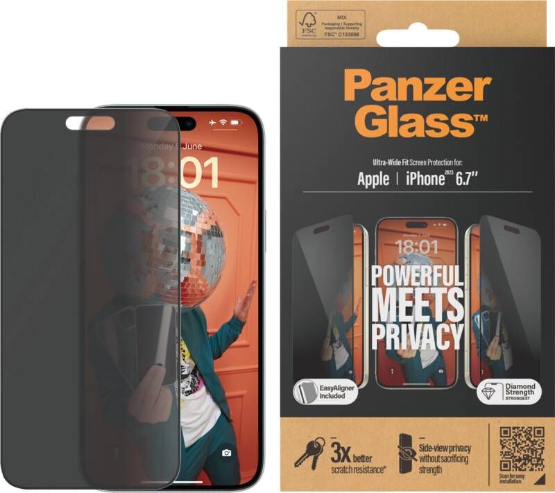 PanzerGlass Ultra-Wide Fit Apple iPhone 15 Plus Privacy Screenprotector Glas