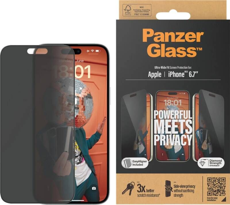 PanzerGlass Ultra-Wide Fit Apple iPhone 15 Plus Privacy Screenprotector Glas