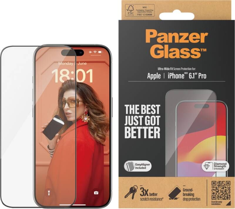 PanzerGlass Ultra-Wide Fit Apple iPhone 15 Pro Screenprotector Glas Zwart