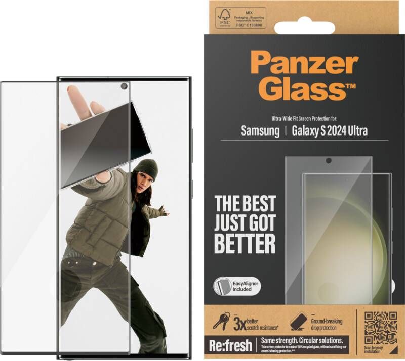 PanzerGlass Ultra-Wide Fit Samsung Galaxy S24 Ultra Screenprotector Glas Zwart