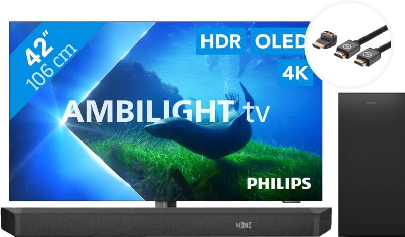 Philips 42OLED808 Ambilight (2023) + Soundbar + Hdmi kabel