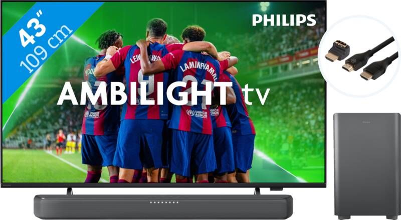 Philips 43PUS8309 Ambilight (2024) + Soundbar + Hdmi kabel