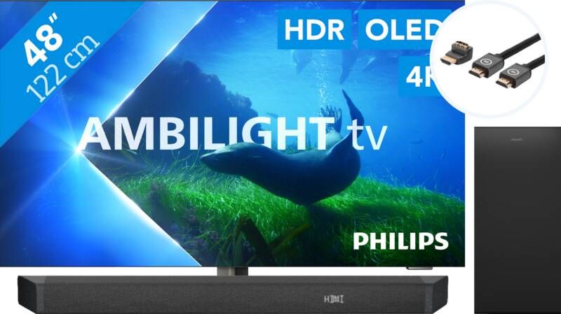 Philips 48OLED808 Ambilight (2023) + Soundbar + Hdmi kabel