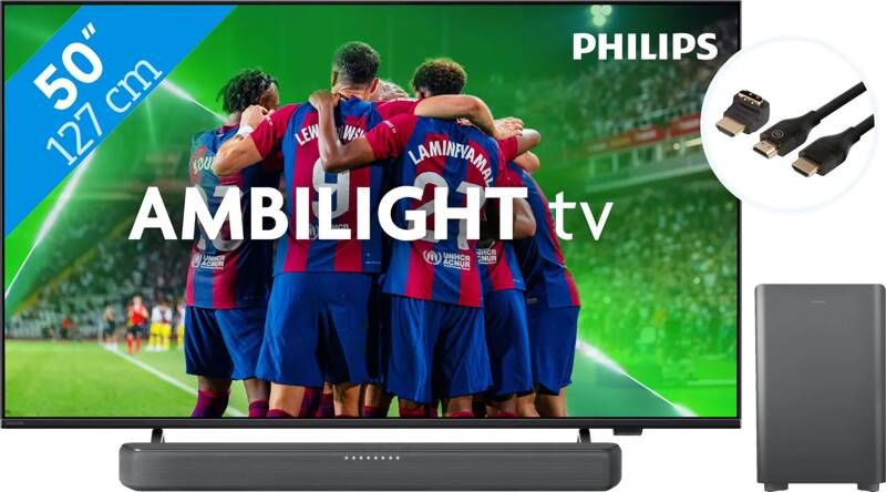 Philips 50PUS8309 Ambilight (2024) + Soundbar + Hdmi kabel