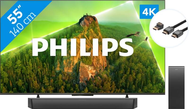 Philips 55PUS8108 Ambilight (2023) + Soundbar + Hdmi kabel