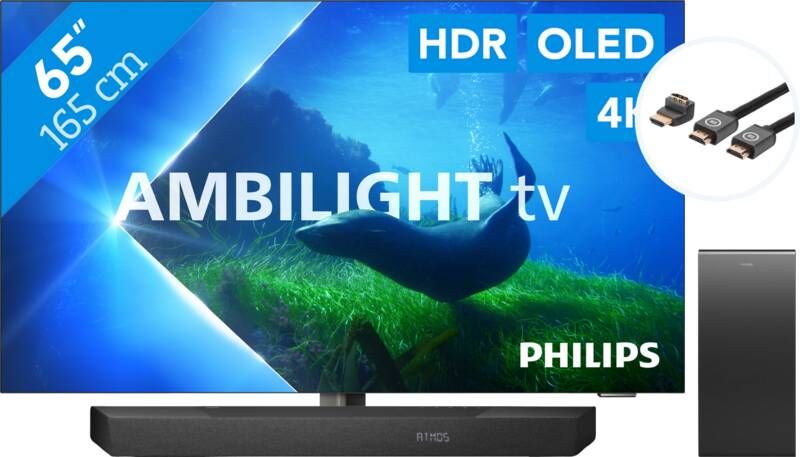 Philips 65OLED808 Ambilight (2023) + Soundbar + Hdmi kabel