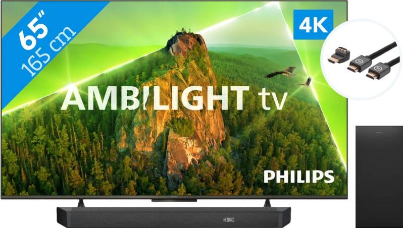 Philips 65PUS8108 Ambilight (2023) + Soundbar + Hdmi kabel