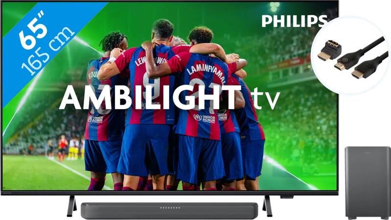 Philips 65PUS8309 Ambilight (2024) + Soundbar + Hdmi kabel
