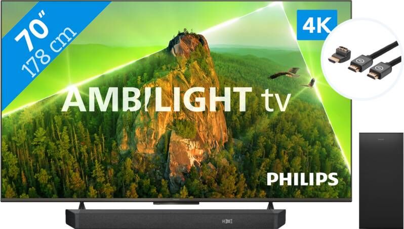 Philips 70PUS8108 Ambilight (2023) + Soundbar + Hdmi kabel