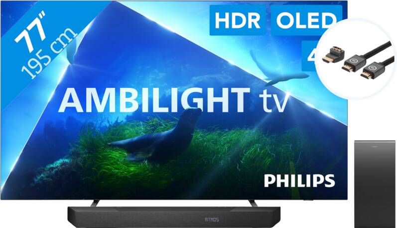 Philips 77OLED808 Ambilight (2023) + Soundbar + Hdmi kabel