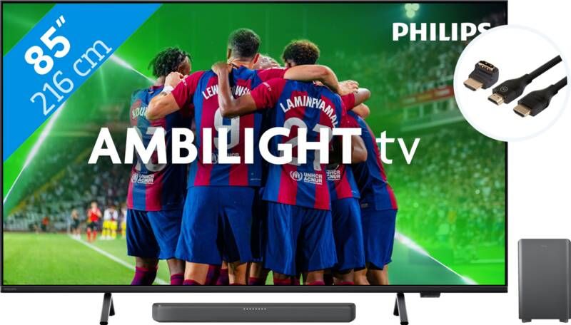 Philips 85PUS8309 Ambilight (2024) + Soundbar + Hdmi kabel