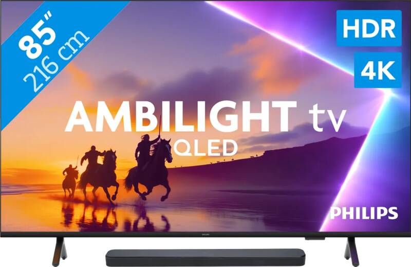 Philips Ambilight 85" PUS8500 QLED 4K (2025) + JBL Bar 300 M2 Zwart