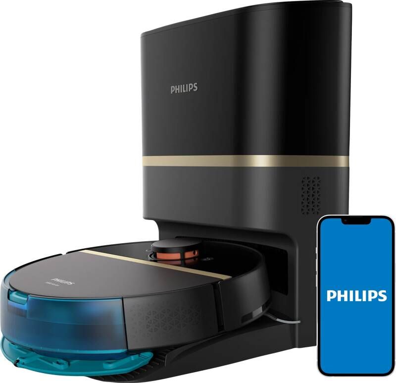 Philips HomeRun Aqua 7000 Series XU7100 01 Robotstofzuiger met Dweilfunctie Incl. Laadstation Zwart Goud App Connected