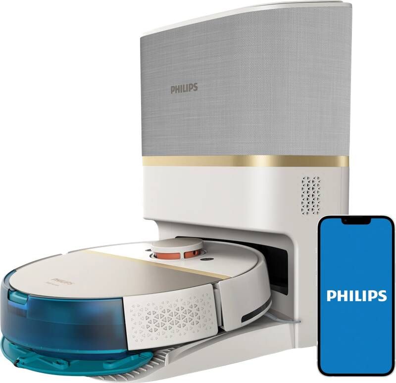 Philips HomeRun Aqua 7000 Series XU7100 02 Robotstofzuiger met Dweilfunctie Incl. Laadstation Wit Goud App Connected