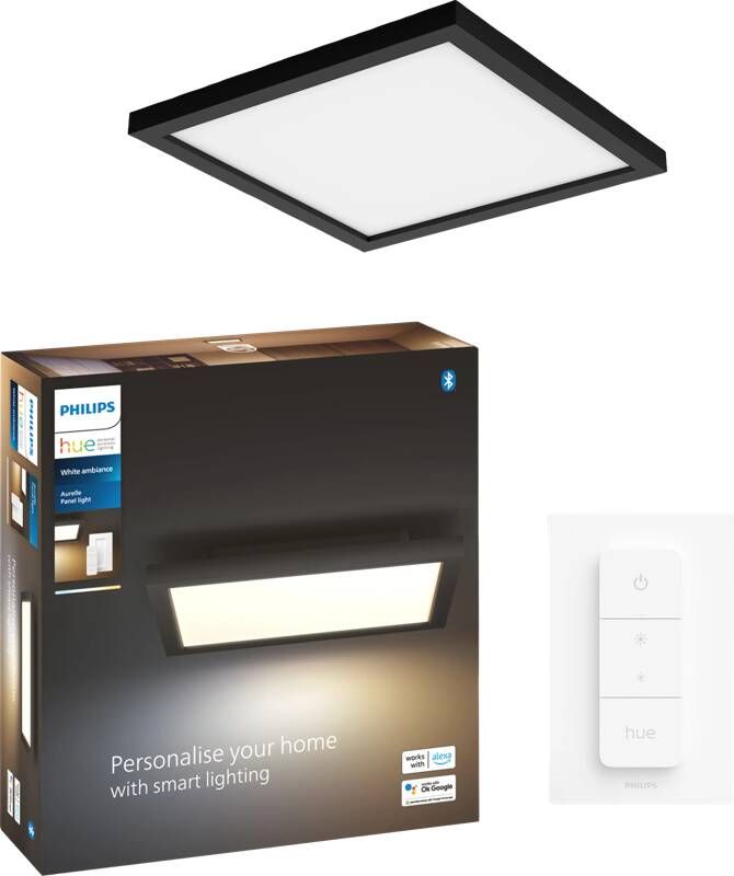 Philips Hue Aurelle paneellamp warm- tot koelwit licht zwart vierkant