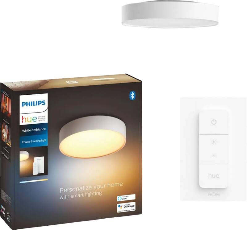 Philips Hue Enrave plafondlamp warm tot koelwit licht wit 26cm 1 dimmer switch tot koudwit