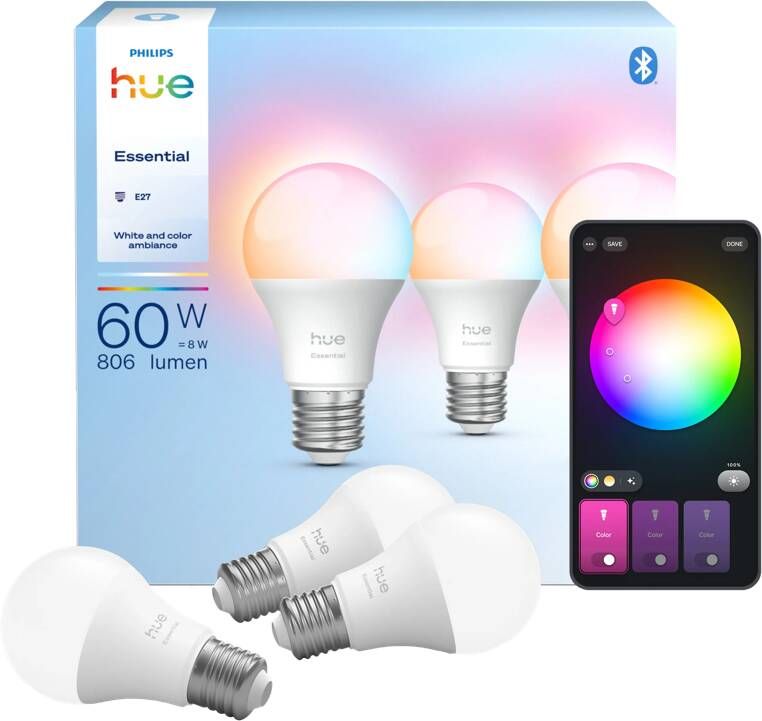 Philips Hue Essential A60 White and Color E27 3-pack
