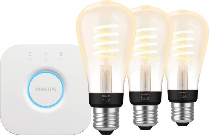 Philips Hue Filament White Ambiance Edison 3-Pack + Bridge