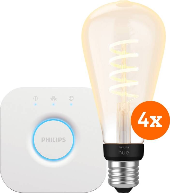 Philips Hue Filament White Ambiance Edison XL 4-Pack + Bridge