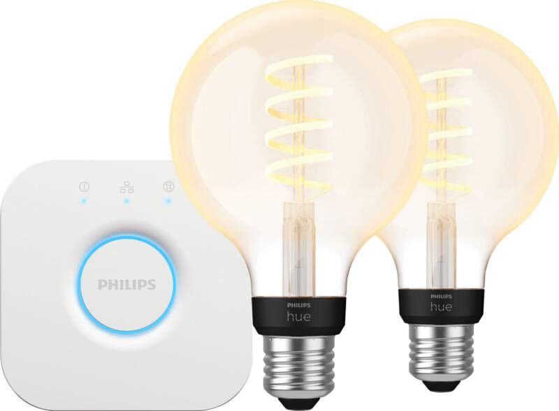 Philips Hue Filament White Ambiance Globe 2-Pack + Bridge