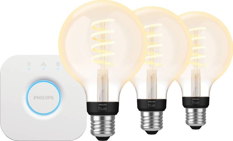 Philips Hue Filament White Ambiance Globe 3-Pack + Bridge