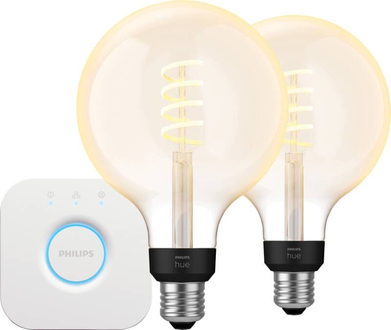 Philips Hue Filament White Ambiance Globe XL 2-Pack + Bridge