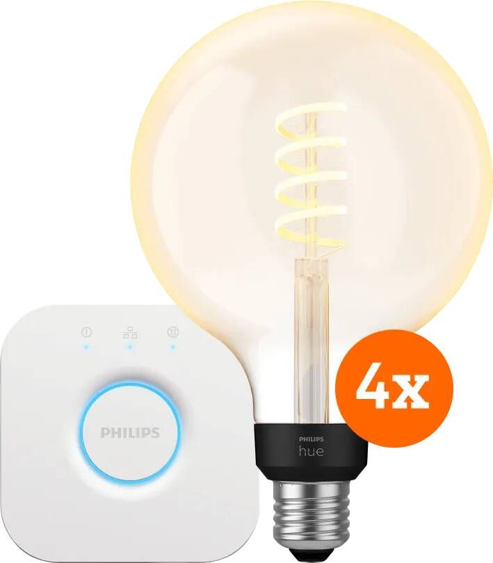 Philips Hue Filament White Ambiance Globe XL 4-Pack + Bridge