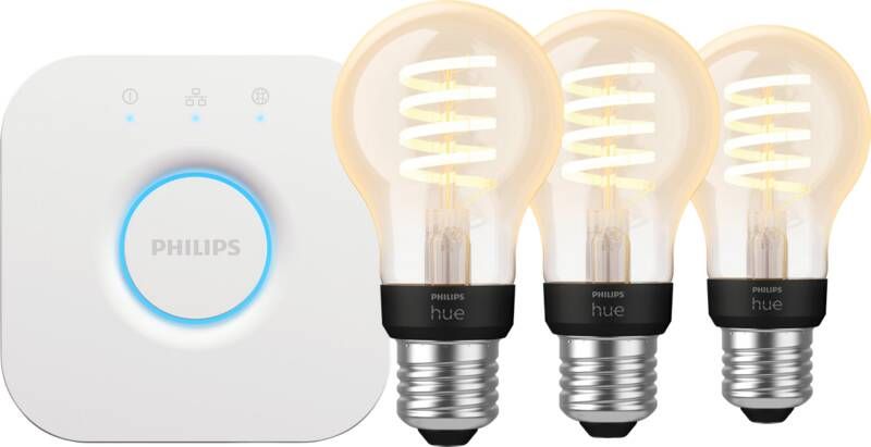 Philips Hue Filament White Ambiance Standaard 3-Pack + Bridge