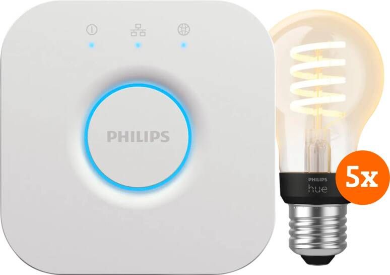 Philips Hue Filament White Ambiance Standaard 5-Pack + Bridge