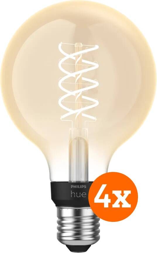 Philips Hue Filamentlamp White Globe E27 4-pack