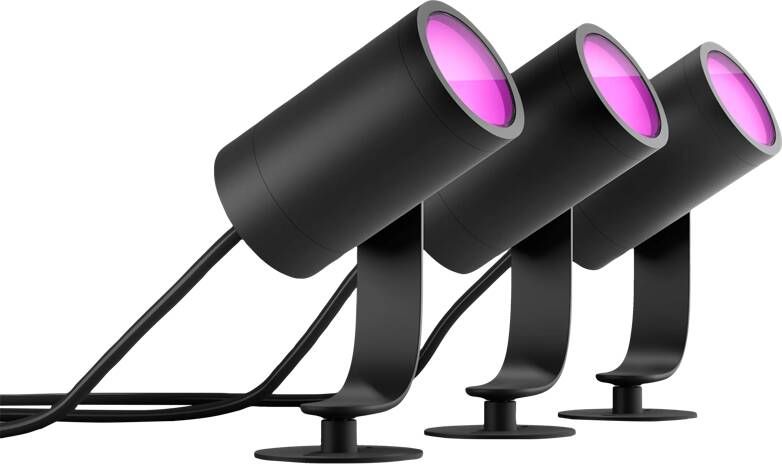Philips Hue Lily Starterkit tuinspot wit en gekleurd licht 3-spots zwart laagspanning basis