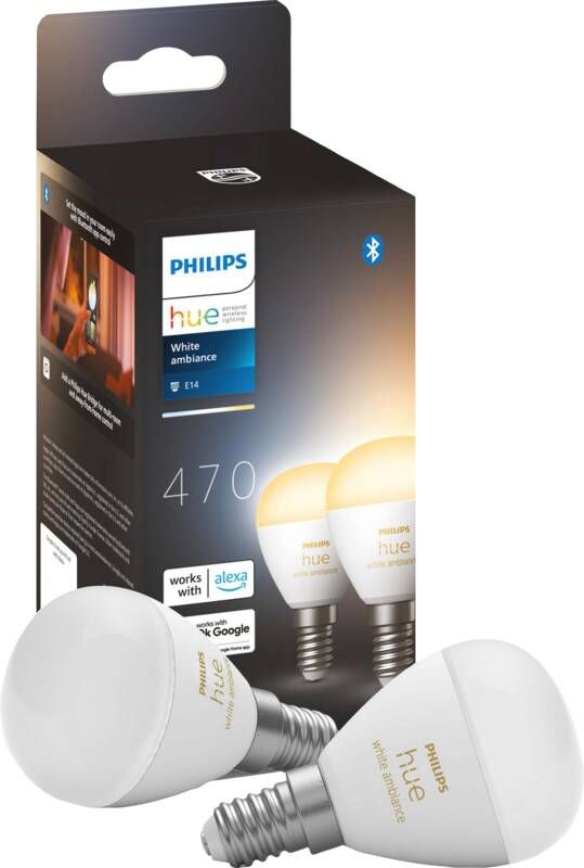 Philips Hue kogellamp warm- tot koelwit licht 2-pack E14