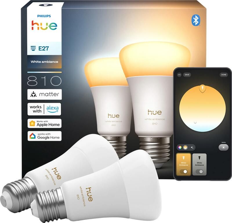 Philips Hue A60 White Ambiance 810lm E27 2-pack