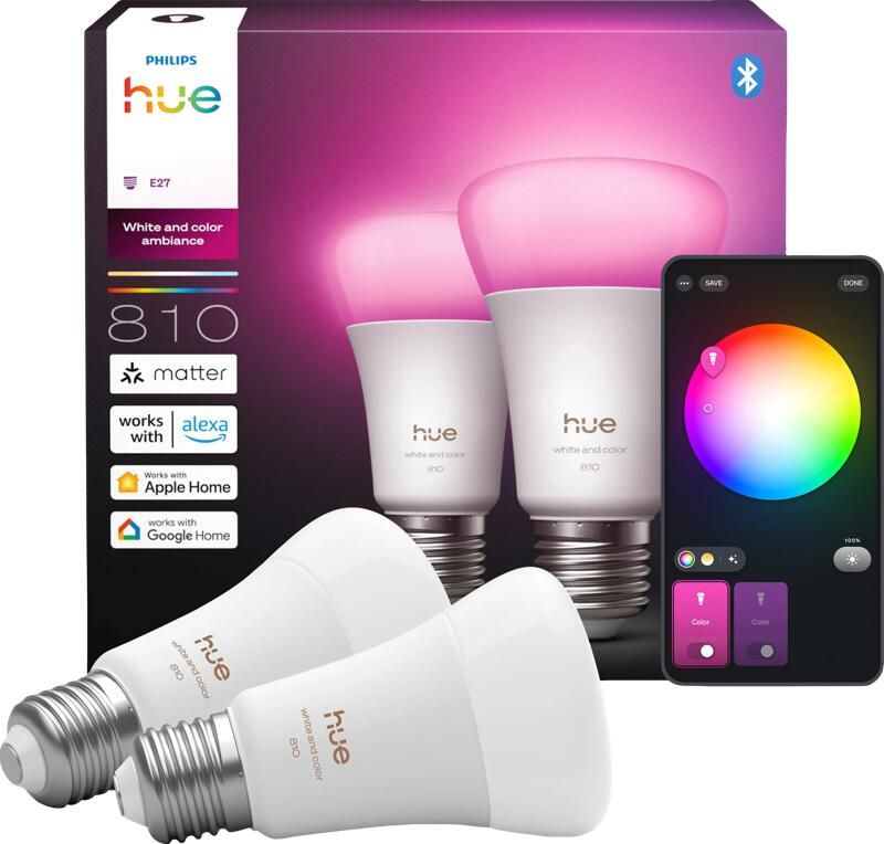 Philips Hue A60 White and Color E27 810lm 2-pack
