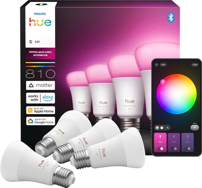 Philips Hue A60 White and Color E27 810lm 4-pack