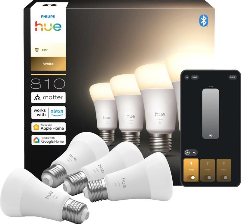 Philips Hue A60 White E27 810lm 4-pack