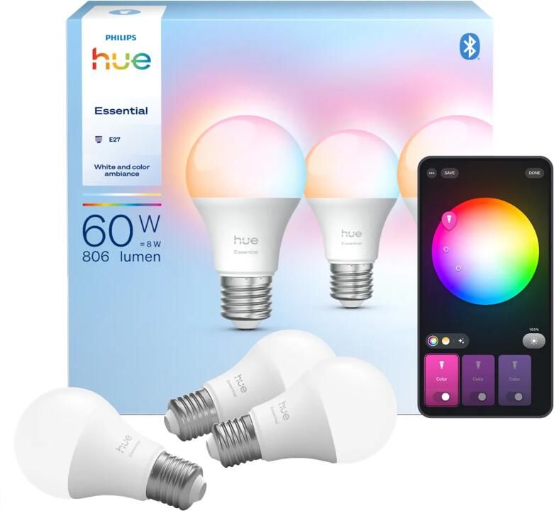 Philips Hue Essential A60 White and Color E27 3-pack