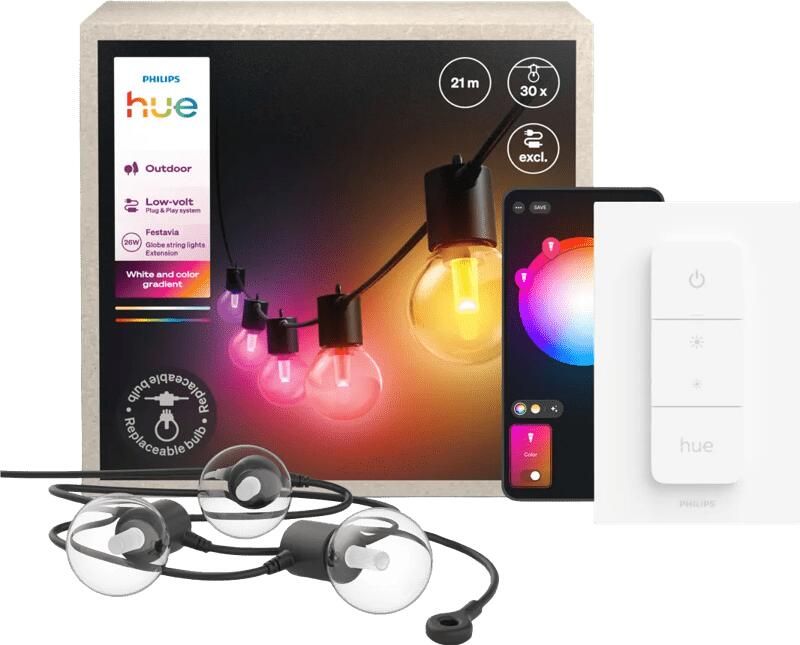 Philips Hue Festavia Outdoor Lichtslinger 21 meter Uitbreiding + Dimmer