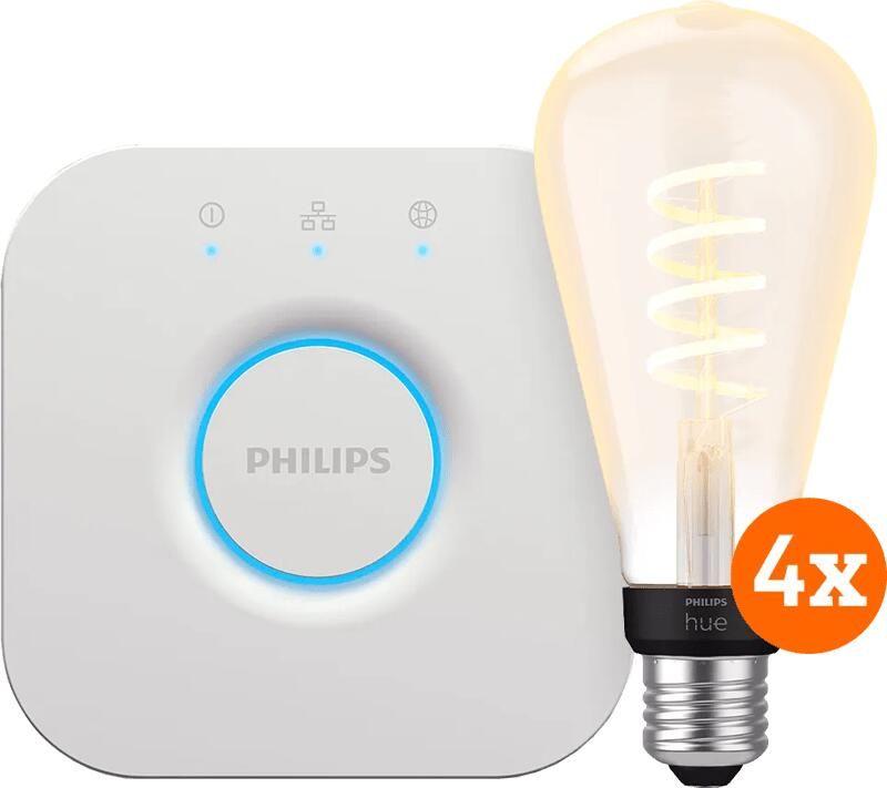 Philips Hue Filament White Ambiance Edison XL 4-Pack + Bridge