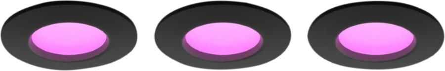 Philips Hue inbouwspot dun wit en gekleurd licht 3 lampen Ø90mm zwart