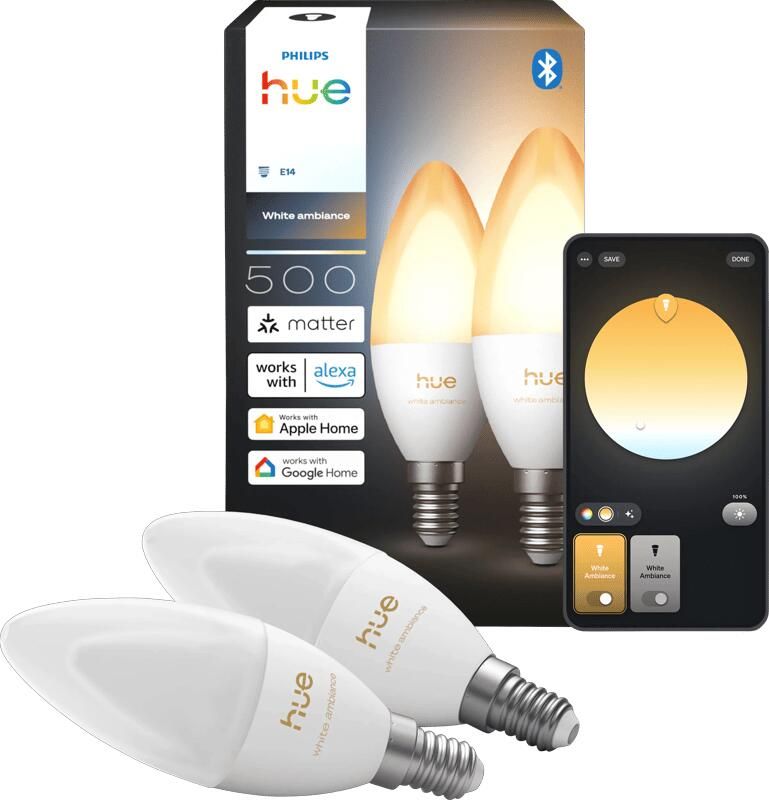 Philips Hue Kaarslamp White Ambiance E14 Duo Pack