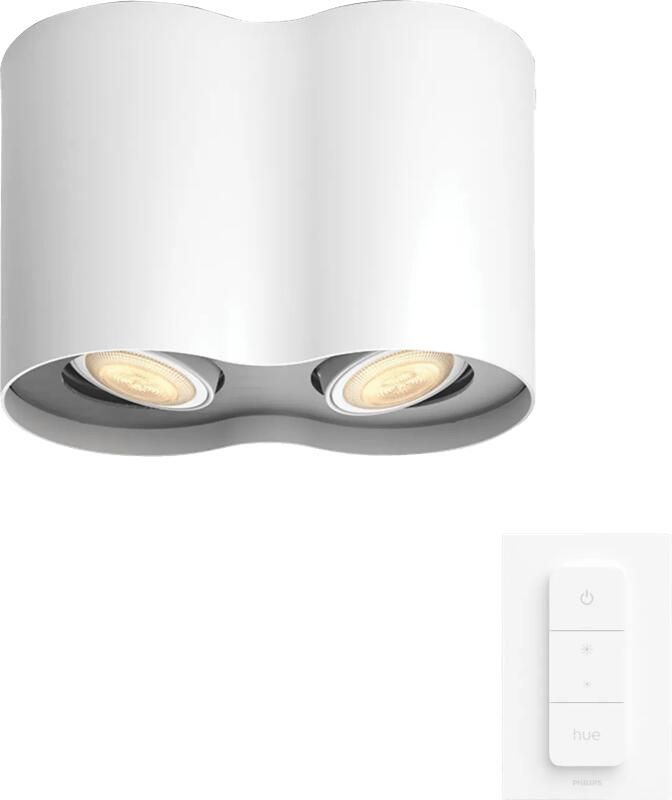 Philips Hue Pillar opbouwspot warm- tot koelwit licht 2 spots wit 1 dimmer switch GU10