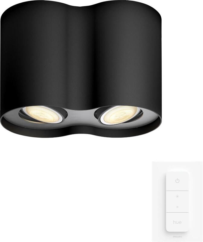 Philips Hue Pillar opbouwspot warm- tot koelwit licht 2 spots zwart 1 dimmer switch GU10