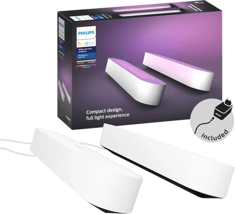 Philips Hue Play Lichtbalk Tafellamp basis White and Color Ambiance Gëintegreerd LED Wit 42W 2 Stuks