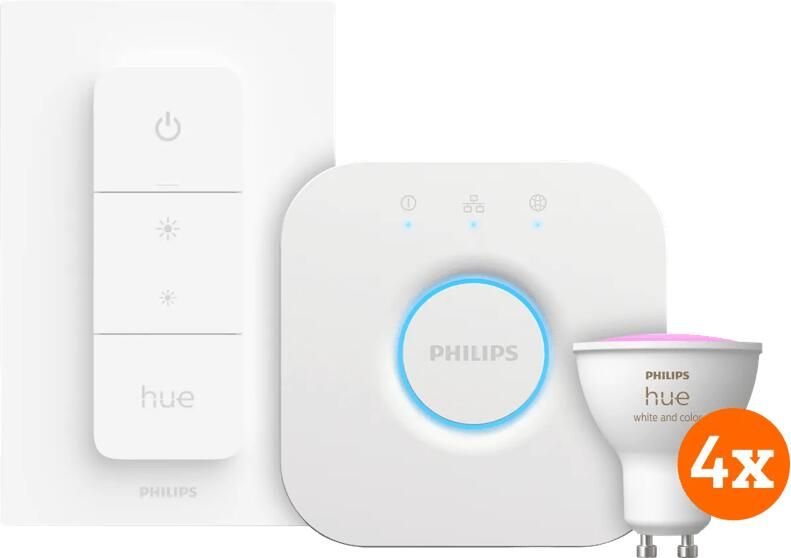 Philips Hue White and Color GU10 Starter Pack 4 lampen + Bridge + Dimmer