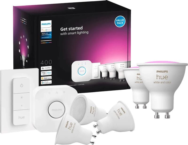 Philips Hue White and Color GU10 Starter Pack 5 lampen + Bridge + Dimmer