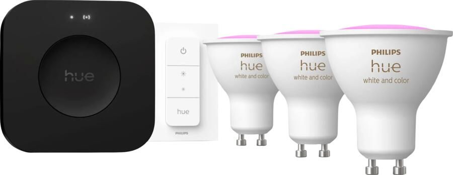 Philips Hue White and Color Starter Pack GU10 3-pack + Bridge Pro + dimmer