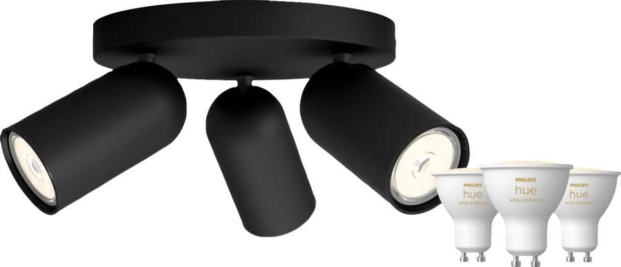 Philips Hue Philips Pongee opbouwspot 3 spots zwart + White Ambiance GU10 (3x)
