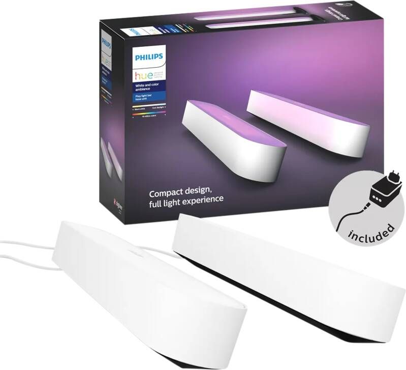 Philips Hue Play Lichtbalk Tafellamp basis White and Color Ambiance Gëintegreerd LED Wit 42W 2 Stuks